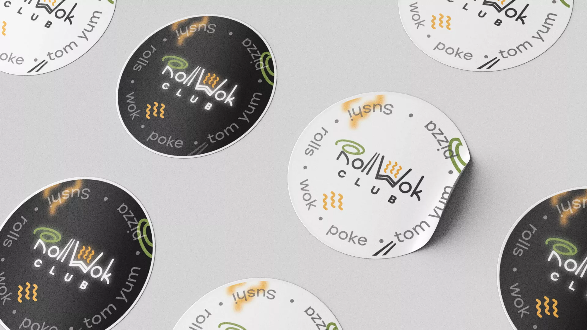 Разработка наклеек для суши-бара «Roll Wok Club» в Копейске